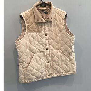 Lauren Ralph Lauren Womens Quilted Vest Size XL Corduroy Collar Beige Fisherman